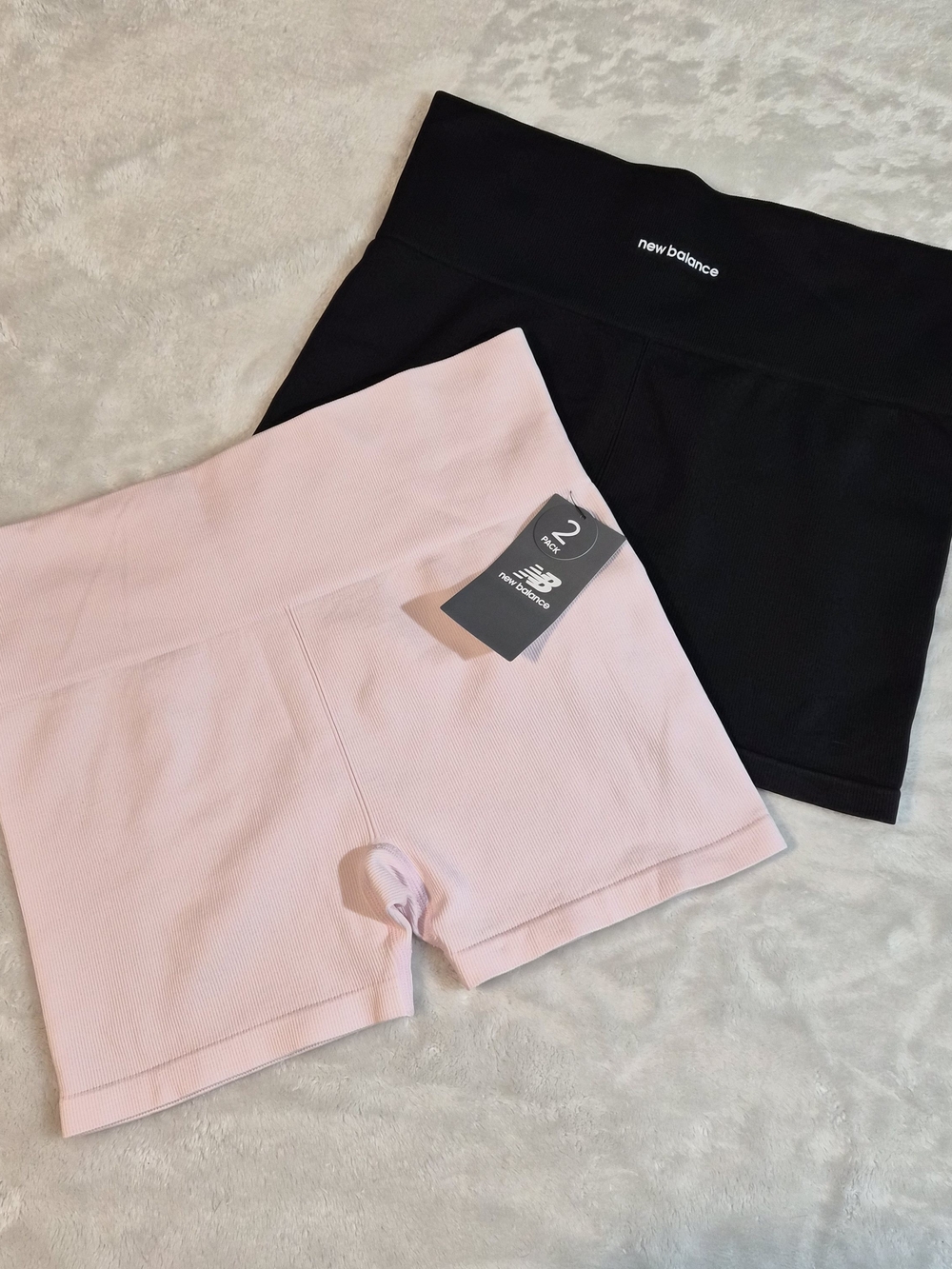 Womens New Balance Ribbed Seamless Biker Shorts 2-Pack Black Pink Size Large NWT